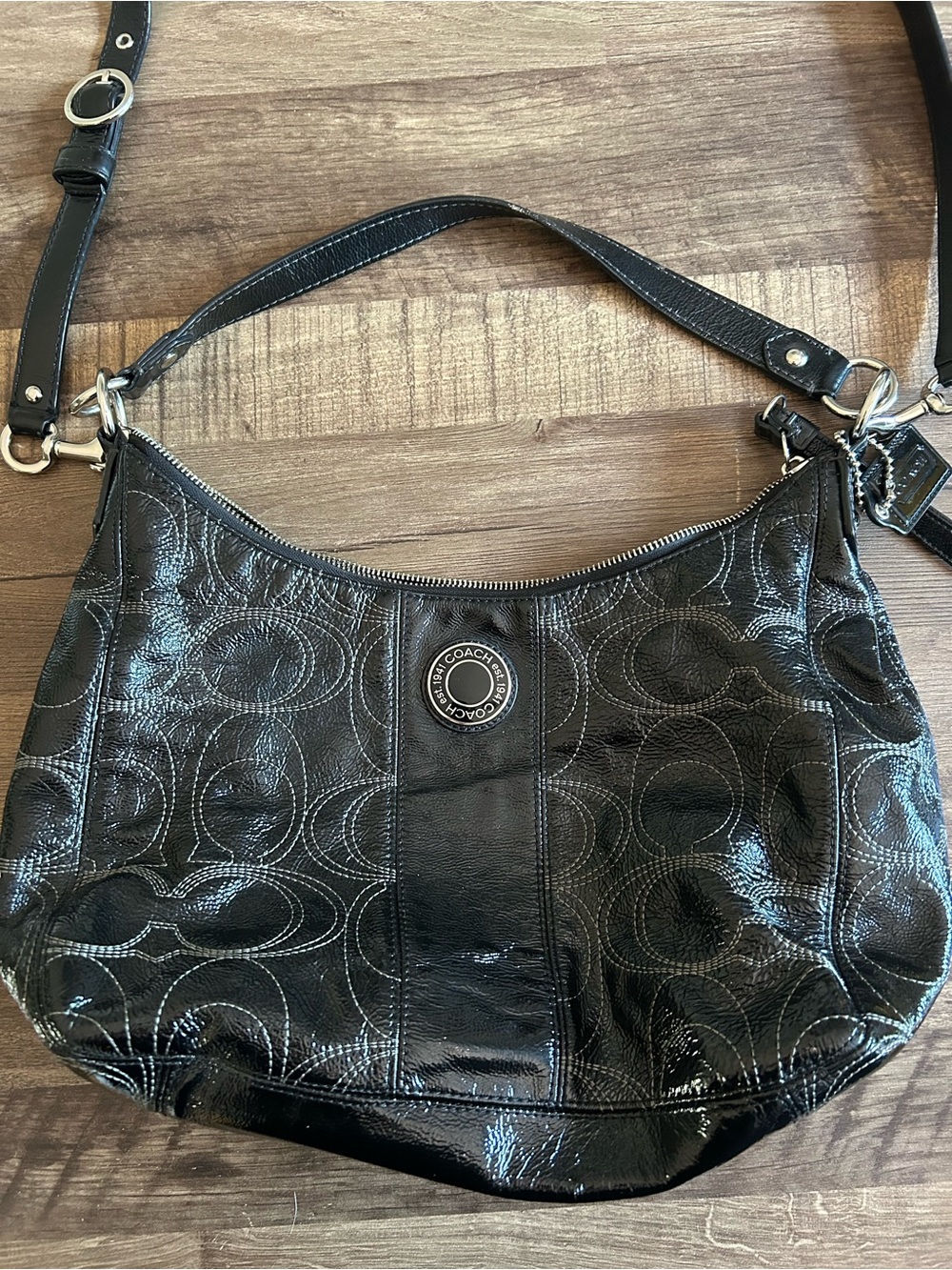 Authentic Coach Black Patent Signature Shoulder Bag